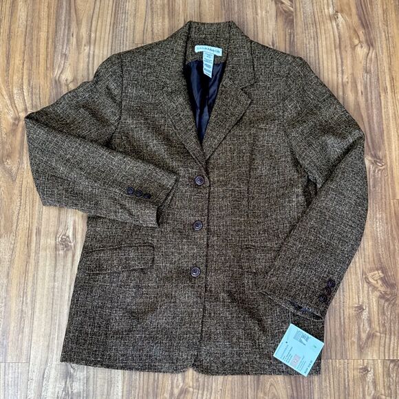 New‎ Sag Harbor Womens Size 12 Java English Tweed Blazer NWT - Picture 1 of 5